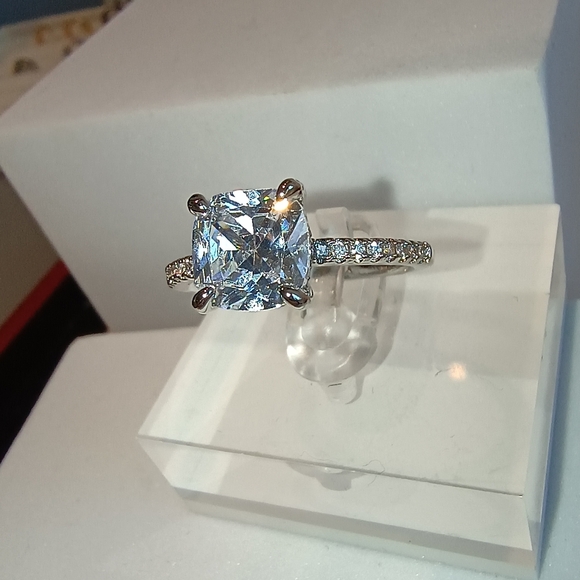 Womens Silver-Plated Brass Ring With Cubic Zirconia For Engagement & Anniversary - Picture 10 of 14